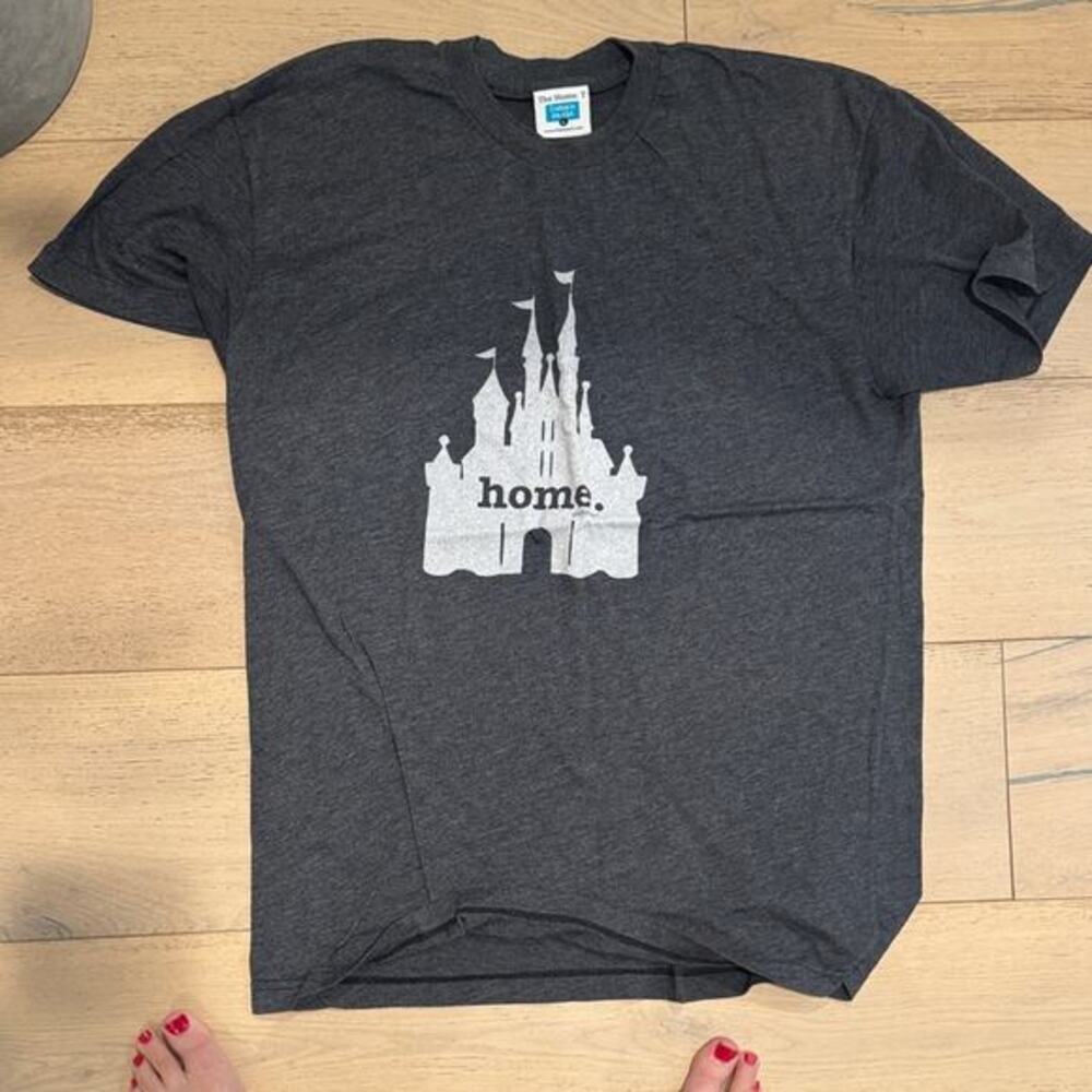 Gray Disney home Disneyland Disney world mens Graphic T-Shirt with Castle Large